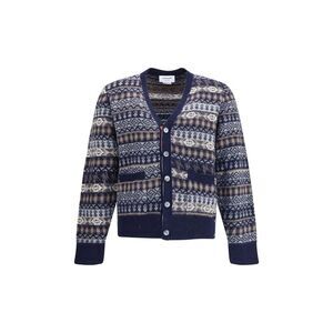 Thom Browne Patterned Knit Button Cardigan Men Army Sweaters